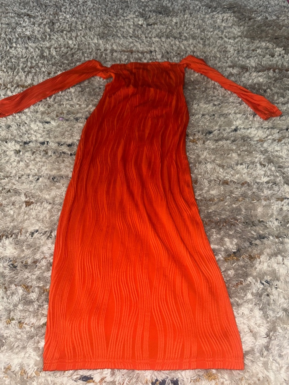 Off-Shoulder Orange Ribbed Maxi Dress